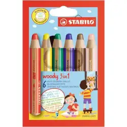 (8806/00) STABILO LÁPICES DE COLORES WOODY 3 EN 1 C/SURTIDOS ESTUCHE 6 UD