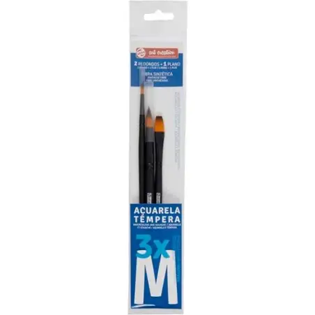 (9099162M) TALENS ART CREATION SET 3 PINCELES M (1 REDONDO - 1 PLANO - 1 LENGUA DE GATO) ACUARELA/TÉMPERA