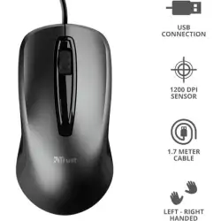 (23733) TRUST RATÓN CARVE CABLE USB 1200DPI AMBIDIESTRO 3 BOTONES NEGRO