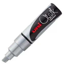 (222117000) UNIBALL MARCADOR DE TIZA LÍQUIDA CHALK PWE-8K PUNTA BISELADA PLATA CAJA 6 UD