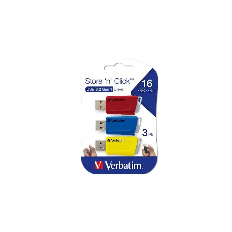 (49306) VERBATIM PENDRIVE STORE´N´CLICK 16GB USB 3.2 C/RANURA PARA COLGAR COLORES SURTIDOS -MULTIPACK 3U-