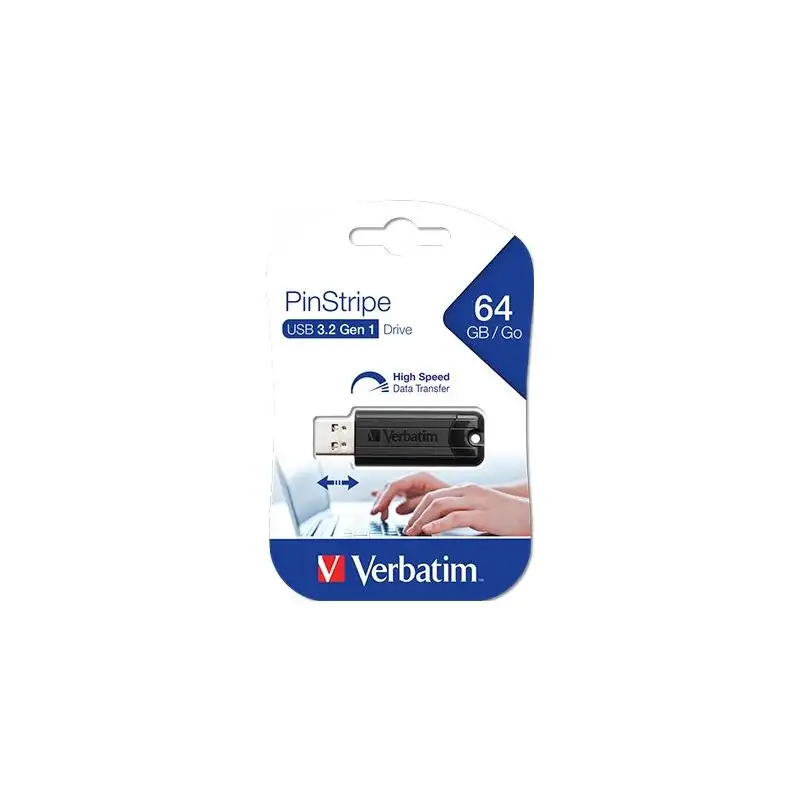 (49318) VERBATIM PENDRIVE PINSTRIPE 64GB HIGH SPEED RETRÁCTIL USB 3.2 NEGRO