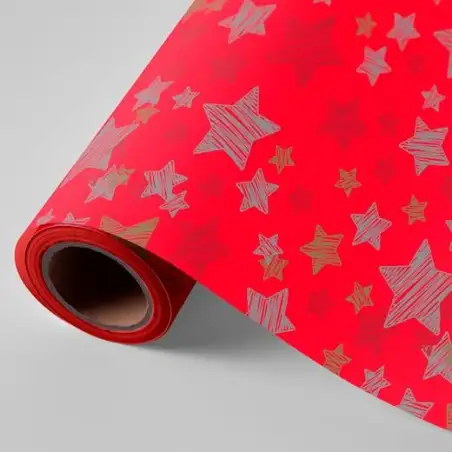 (3150243U) WONDER PAPEL DE REGALO BOBINA 62CM 4KG ROJO ESTRELLAS