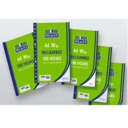 (C516-A4-90) ZORRILLA RECAMBIO PREMIER 100H A4 90GR HORIZONTAL 4 TALADROS PAPEL BLANCO EXTRA